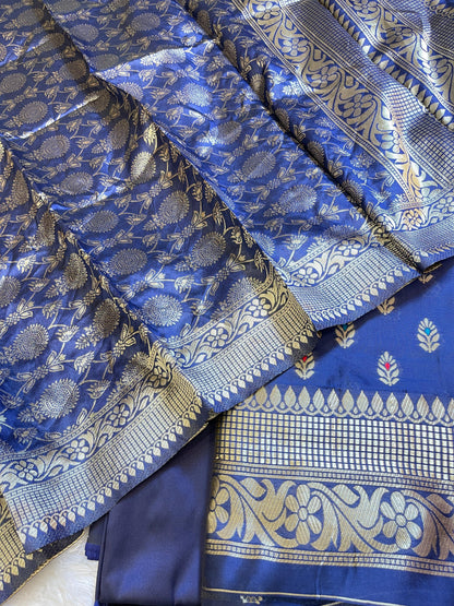 Violet Blue Butter Silk Zari Mina Booti Banarasi 3 pcs Suit Set 600SKL_BS12