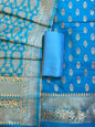 Sky Blue Butter Silk Zari Mina Booti Banarasi 3 pcs Suit Set 600SKL_BS14