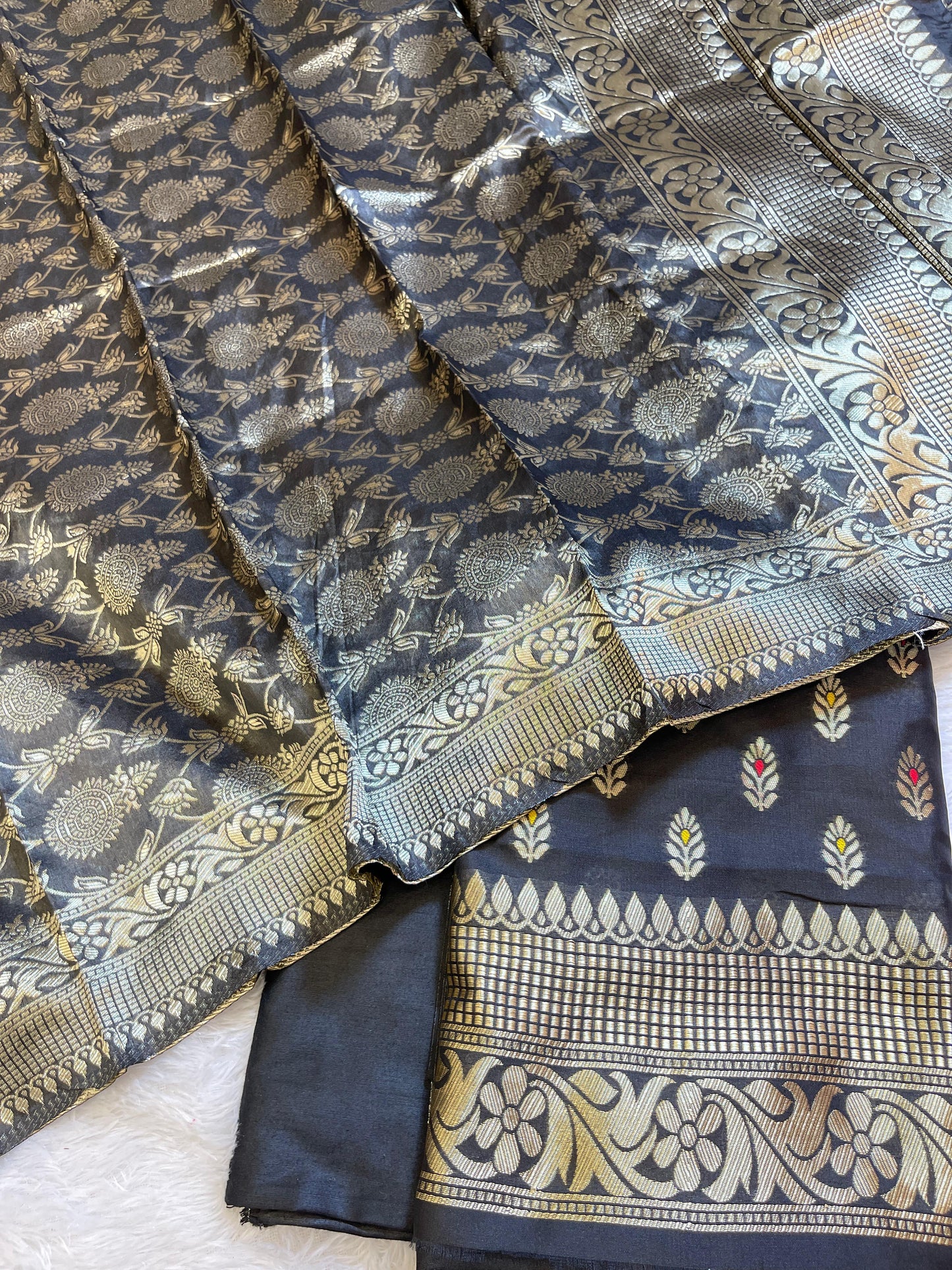 Black Butter Silk Zari Mina Booti Banarasi 3 pcs Suit Set 600SKL_BS15