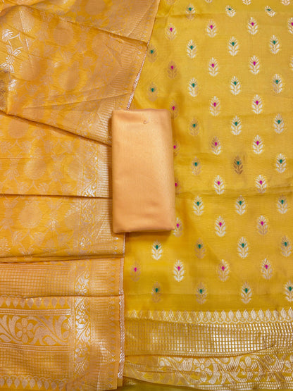 Yellow Butter Silk Zari Mina Booti Banarasi 3 pcs Suit Set 600SKL_BS16