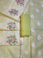 Light Green Linen Banarasi 3 pcs Suit Set with Embroidery Dupatta 1100SKL_LN1
