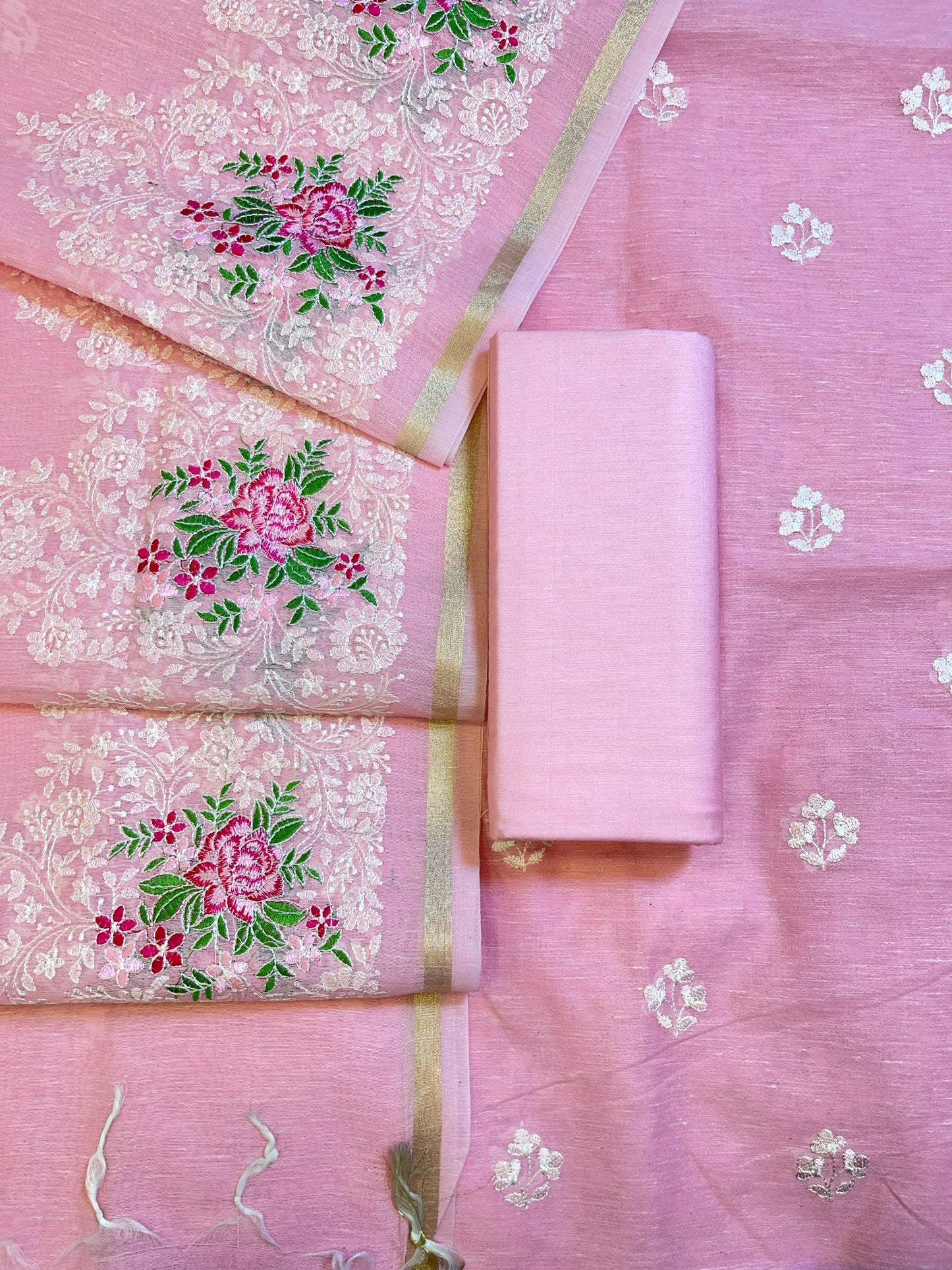 Pink Linen Banarasi 3 pcs Suit Set with Embroidery Dupatta 1100SKL_LN7