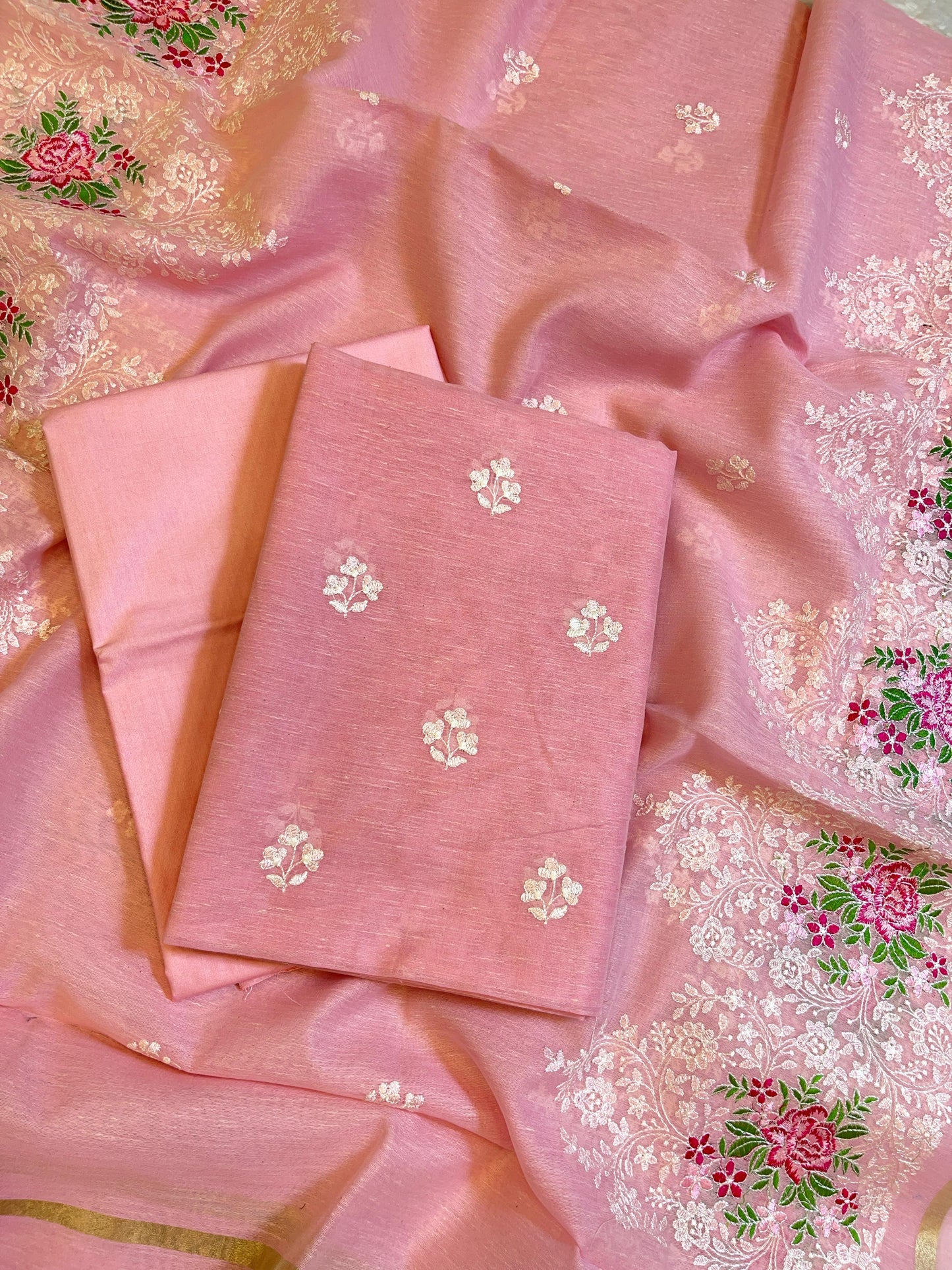 Pink Linen Banarasi 3 pcs Suit Set with Embroidery Dupatta 1100SKL_LN7