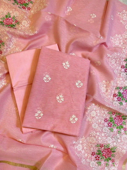 Pink Linen Banarasi 3 pcs Suit Set with Embroidery Dupatta 1100SKL_LN7