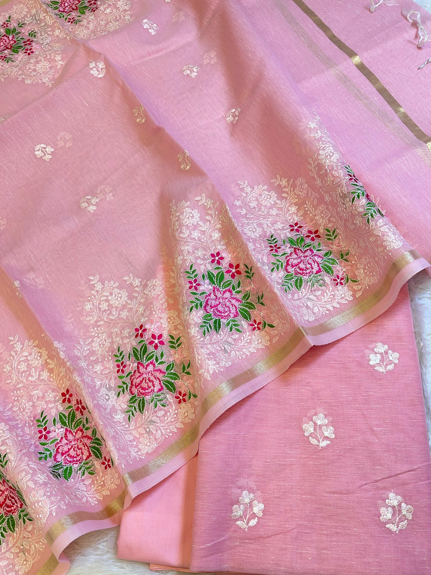 Pink Linen Banarasi 3 pcs Suit Set with Embroidery Dupatta 1100SKL_LN7