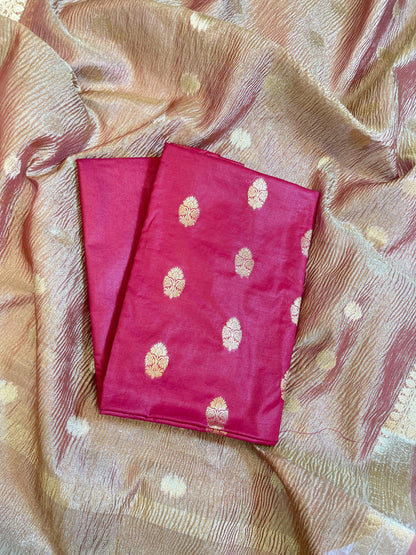Magenta Pure Mercerise Silk Banarasi 3 pcs Suit Set with Crush Tissue Dupatta 1000SKL_PM8
