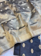 Black Pure Mercerise Silk Banarasi 3 pcs Suit Set with Crush Tissue Dupatta 1000SKL_PM9