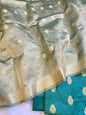 Sea Green Pure Mercerise Silk Banarasi 3 pcs Suit Set with Crush Tissue Dupatta 1000SKL_PM11