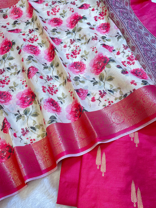 Pink Pure Mercerise Silk Banarasi 3 pcs Suit Set with Digital Print Dupatta 1000SKL_MP3