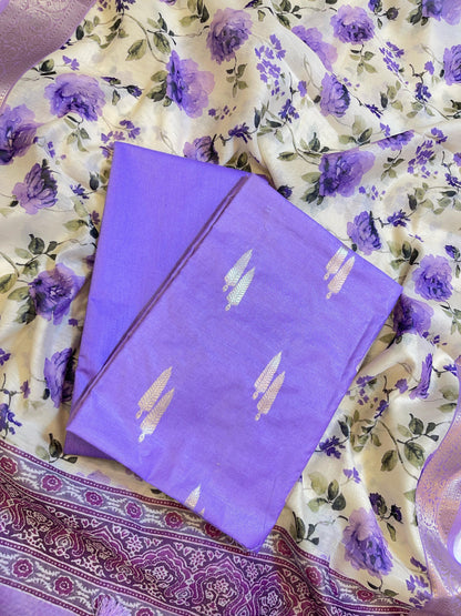 Purple Pure Mercerise Silk Banarasi 3 pcs Suit Set with Digital Print Dupatta 1000SKL_MP2