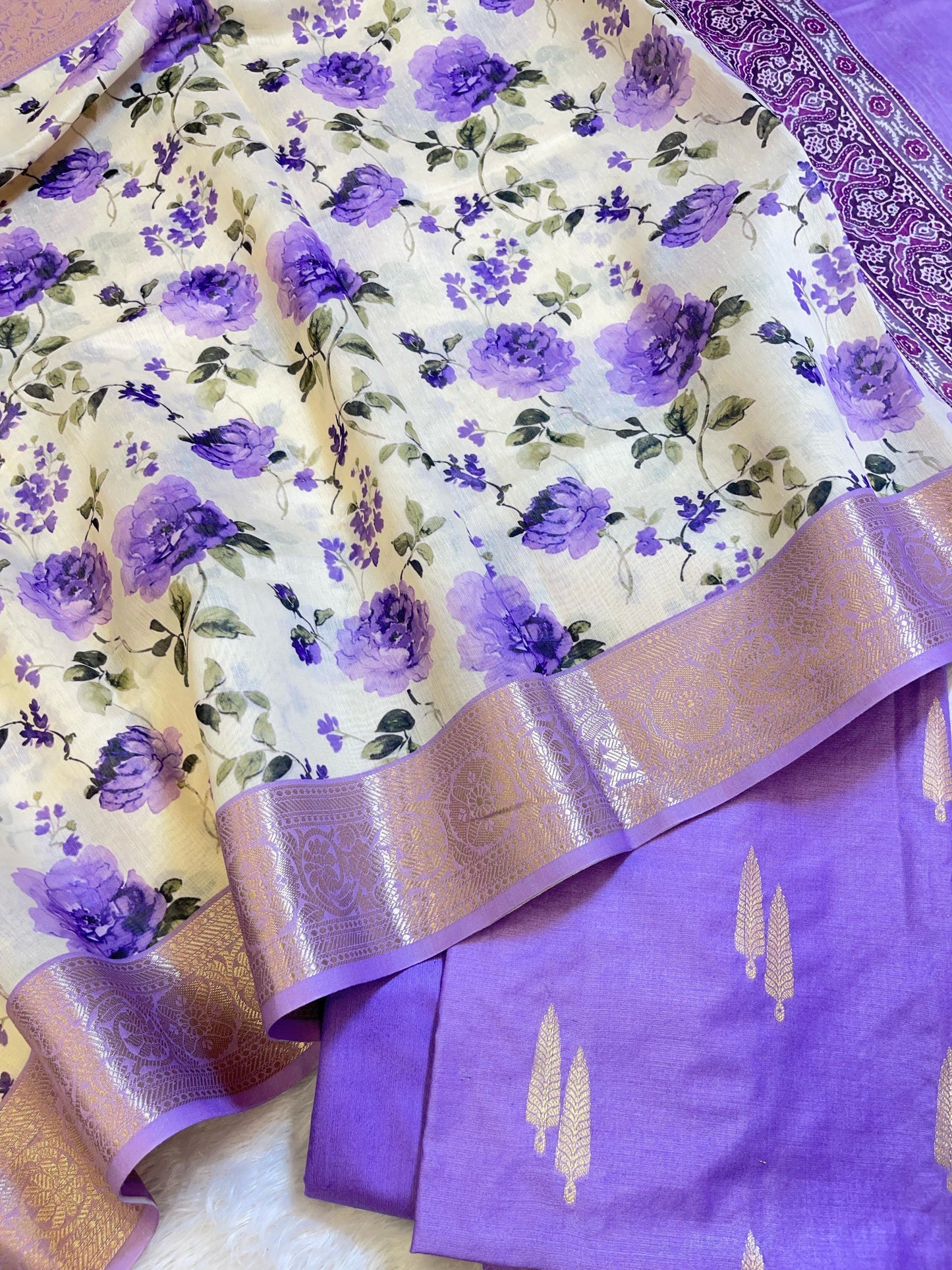 Purple Pure Mercerise Silk Banarasi 3 pcs Suit Set with Digital Print Dupatta 1000SKL_MP2