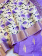 Purple Pure Mercerise Silk Banarasi 3 pcs Suit Set with Digital Print Dupatta 1000SKL_MP2