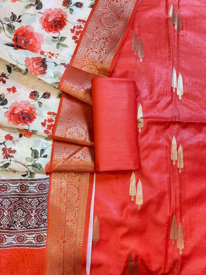 Red Pure Mercerise Silk Banarasi 3 pcs Suit Set with Digital Print Dupatta 1000SKL_MP4