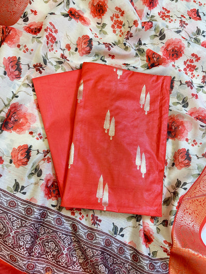 Red Pure Mercerise Silk Banarasi 3 pcs Suit Set with Digital Print Dupatta 1000SKL_MP4