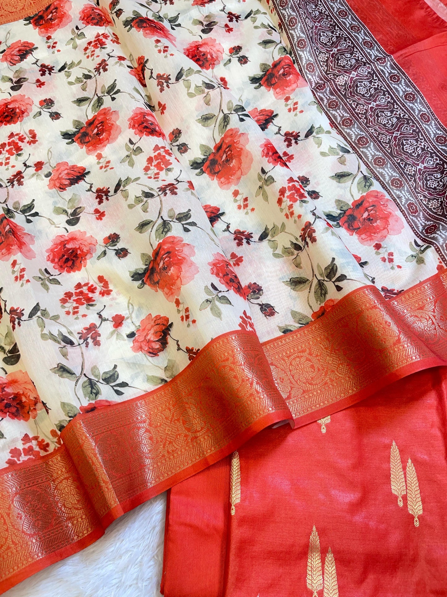 Red Pure Mercerise Silk Banarasi 3 pcs Suit Set with Digital Print Dupatta 1000SKL_MP4