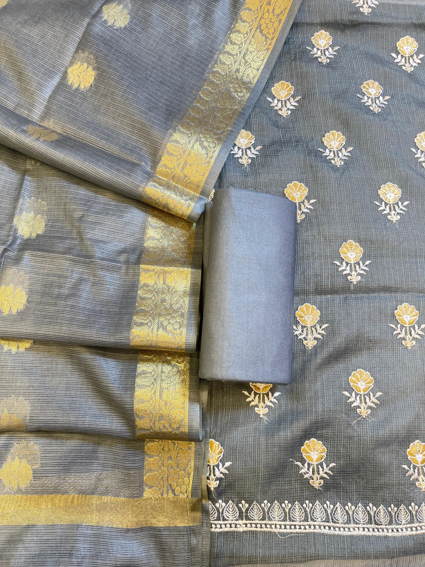 Black Kota Check Embroidery Banarasi 3 pcs Suit Set 1000SKL_KC5