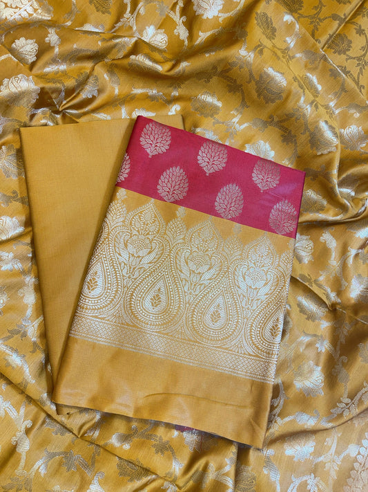 Red Art Silk Floral Zari Boota Contrast Banarasi Suit with Mustard Dupatta 625AJ_TPT11