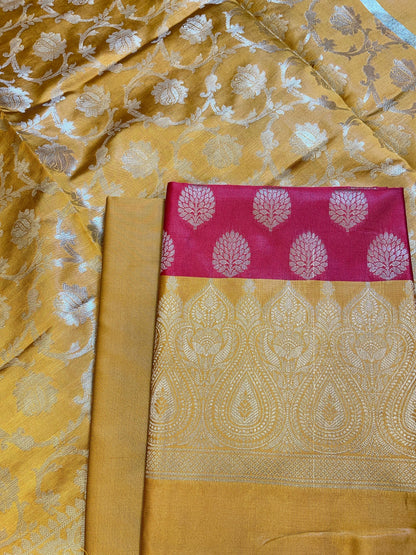 Red Art Silk Floral Zari Boota Contrast Banarasi Suit with Mustard Dupatta 625AJ_TPT11