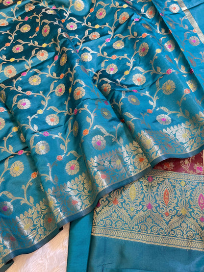 Maroon Art Silk Floral Zari Mina Jaal Contrast Banarasi Suit with Seagreen Dupatta 625AJ_TPT15