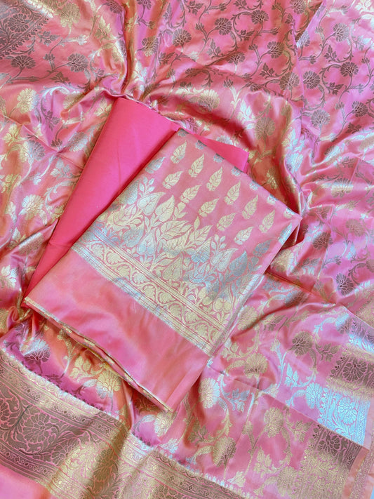 Pink Semi Silk Floral Zari Booti Banarasi 3 pcs Suit Set 900AJ_SK18