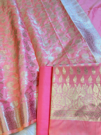 Pink Semi Silk Floral Zari Booti Banarasi 3 pcs Suit Set 900AJ_SK18