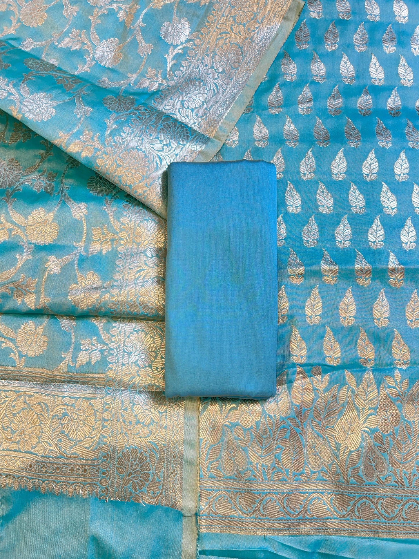 Sky Blue Semi Silk Floral Zari Booti Banarasi 3 pcs Suit Set 900AJ_SK15