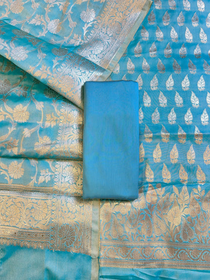 Sky Blue Semi Silk Floral Zari Booti Banarasi 3 pcs Suit Set 900AJ_SK15