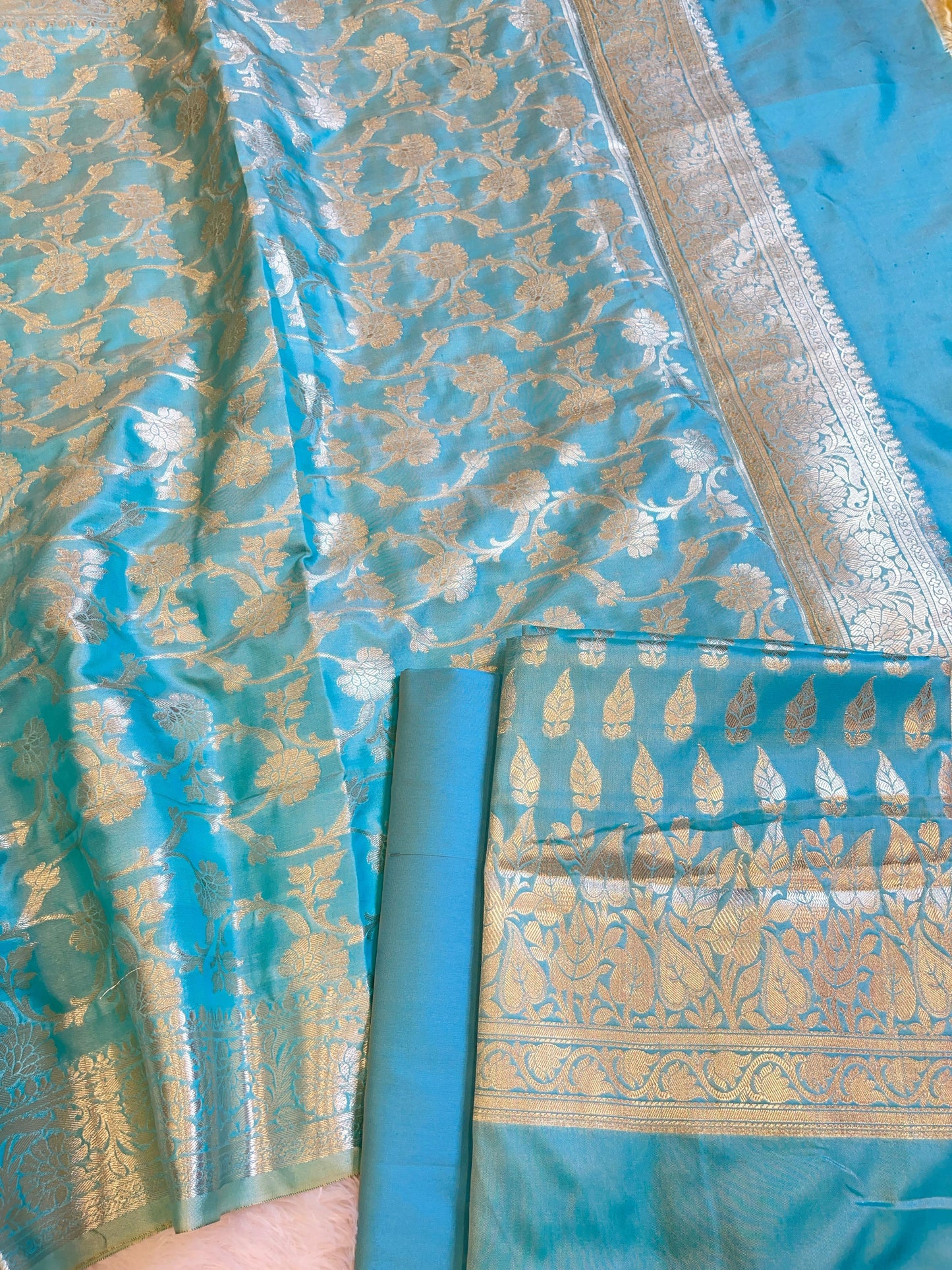 Sky Blue Semi Silk Floral Zari Booti Banarasi 3 pcs Suit Set 900AJ_SK15