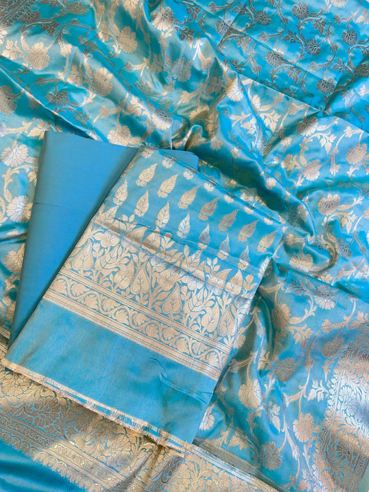 Sky Blue Semi Silk Floral Zari Booti Banarasi 3 pcs Suit Set 900AJ_SK15