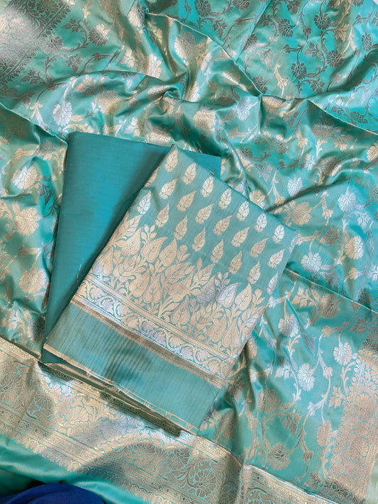 Seagreen Semi Silk Floral Zari Booti Banarasi 3 pcs Suit Set 900AJ_SK17