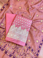 Pink Katan Silk Floral Chunri Booti with Cotton Print Dupatta Banarasi 3 pcs Suit Set 1500AJ_KCP8