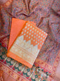 Orange Katan Silk Floral Chunri Booti with Cotton Print Dupatta Banarasi 3 pcs Suit Set 1500AJ_KCP9