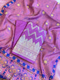 Purple Katan Silk Zari Zig-Zag with Cotton Print Dupatta Banarasi 3 pcs Suit Set 1500AJ_KCP11