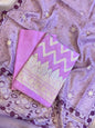 Lavender Katan Silk Zari Zig-Zag with Cotton Print Dupatta Banarasi 3 pcs Suit Set 1500AJ_KCP15