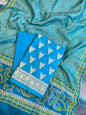 Seagreen Katan Silk Zari Zig-Zag with Cotton Print Dupatta Banarasi 3 pcs Suit Set 1500AJ_KCP18