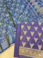 Violet Blue Katan Silk Zari Zig-Zag with Cotton Print Dupatta Banarasi 3 pcs Suit Set 1500AJ_KCP20
