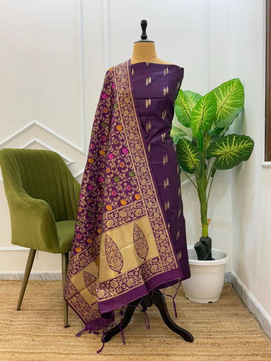 Purple  Katan Silk Zari With Multicolor Mina Jaal Dupatta 800SKL_KS33