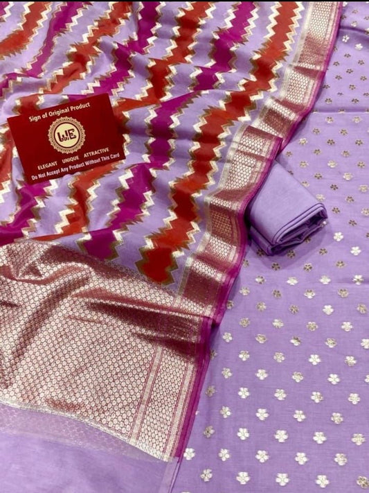 Purple Pure Mercerise Lorex Handbrush Dupatta Banarasi Suit 1300SKL_PM27