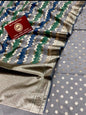 Grey Pure Mercerise Lorex Handbrush Dupatta Banarasi Suit 1300SKL_PM29