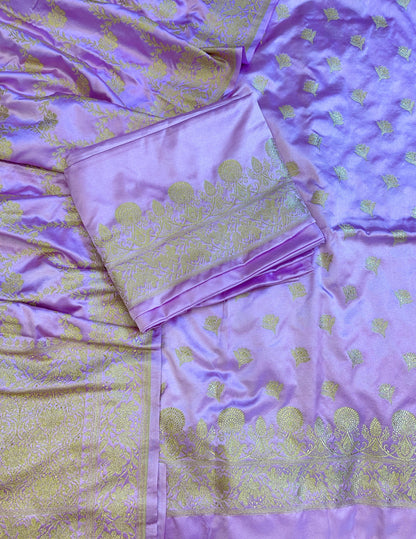 Purple Premium Mashru Silk Floral Zari Booti Banarasi Suit Set 1500AJ_KCP24