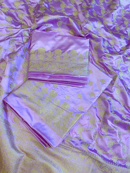 Purple Premium Mashru Silk Floral Zari Booti Banarasi Suit Set 1500AJ_KCP24