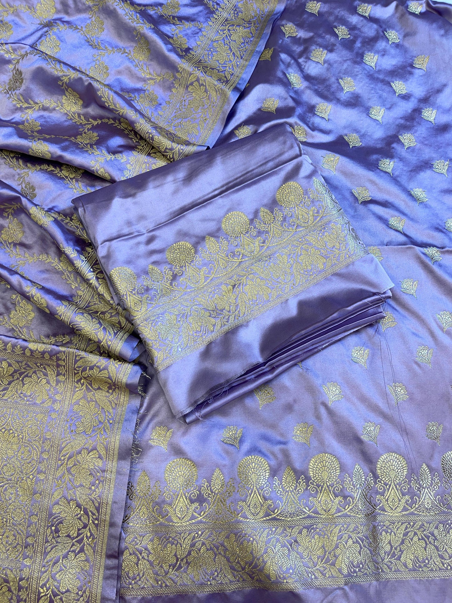 Lavender Premium Mashru Silk Floral Zari Booti Banarasi Suit Set 1500AJ_KCP25