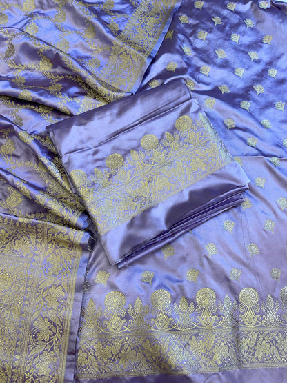 Lavender Premium Mashru Silk Floral Zari Booti Banarasi Suit Set 1500AJ_KCP25