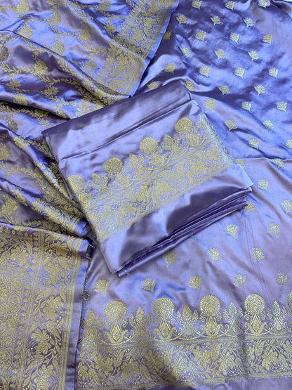 Lavender Premium Mashru Silk Floral Zari Booti Banarasi Suit Set 1500AJ_KCP25