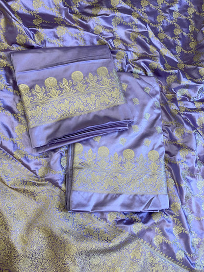 Lavender Premium Mashru Silk Floral Zari Booti Banarasi Suit Set 1500AJ_KCP25
