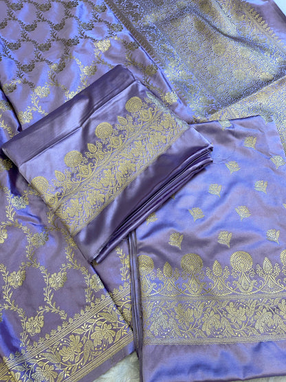 Lavender Premium Mashru Silk Floral Zari Booti Banarasi Suit Set 1500AJ_KCP25