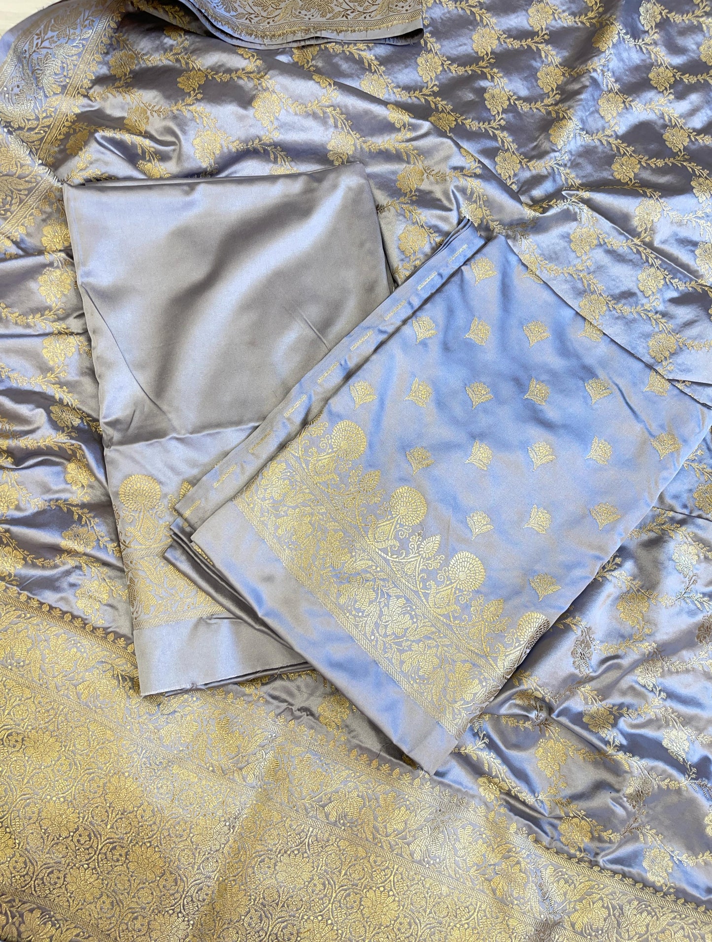 Grey Mashru Silk Premium Floral Zari Booti Banarasi Suit Set 1500AJ_KCP26