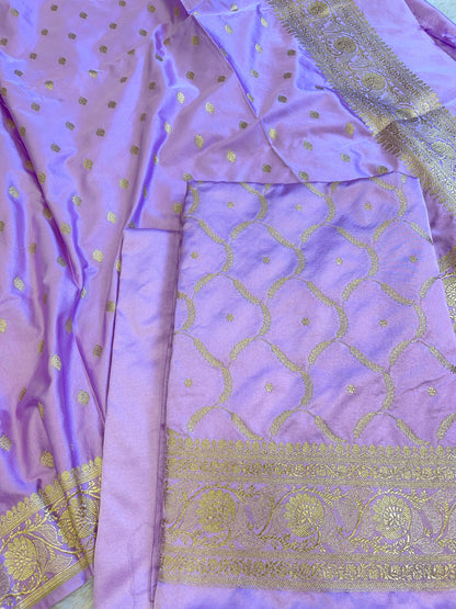 Purple Premium Mashru Silk Floral Zari Booti Banarasi Suit Set 1500AJ_KCP27
