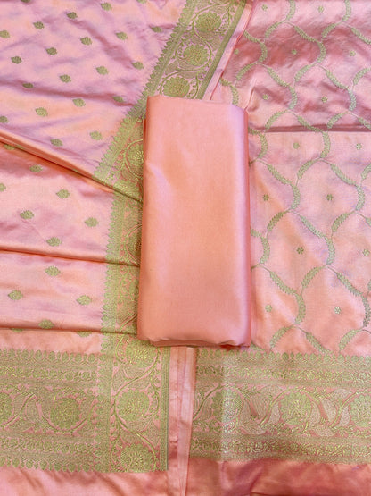 Peach Premium Mashru Silk Floral Zari Booti Banarasi Suit Set 1500AJ_KCP30