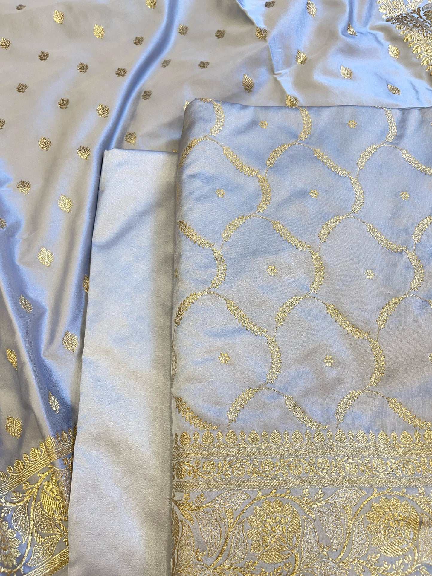 Grey Premium Mashru Silk Floral Zari Booti Banarasi Suit Set 1500AJ_KCP33